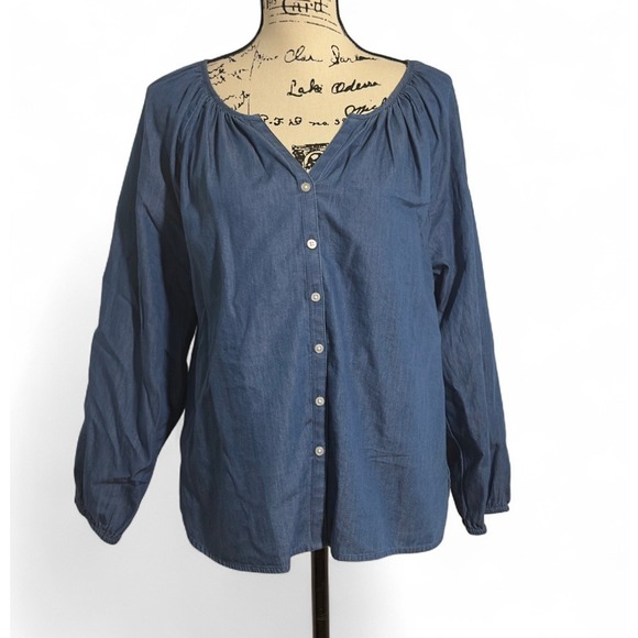 LOFT Tops - LOFT Blouse‎ Women's XS Blue Button Up Long Sleeve Lightweight 100% Cotton